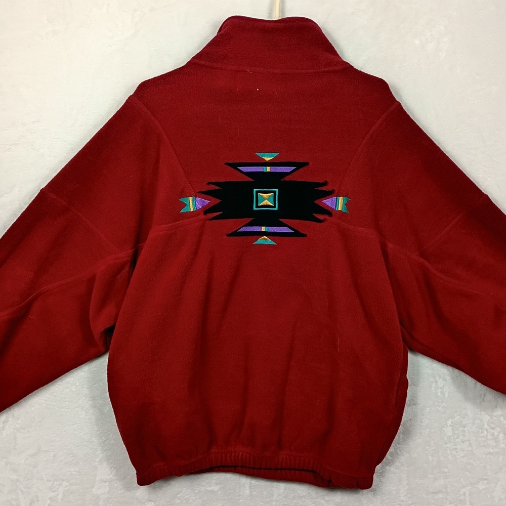 SDI Fleece Pullover Unisex Large Red Alaska Southwestern 90s Vintage Aztec